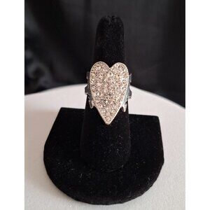Silver-Tone Rhinestone Heart Ring With Arrow Design - Size 8